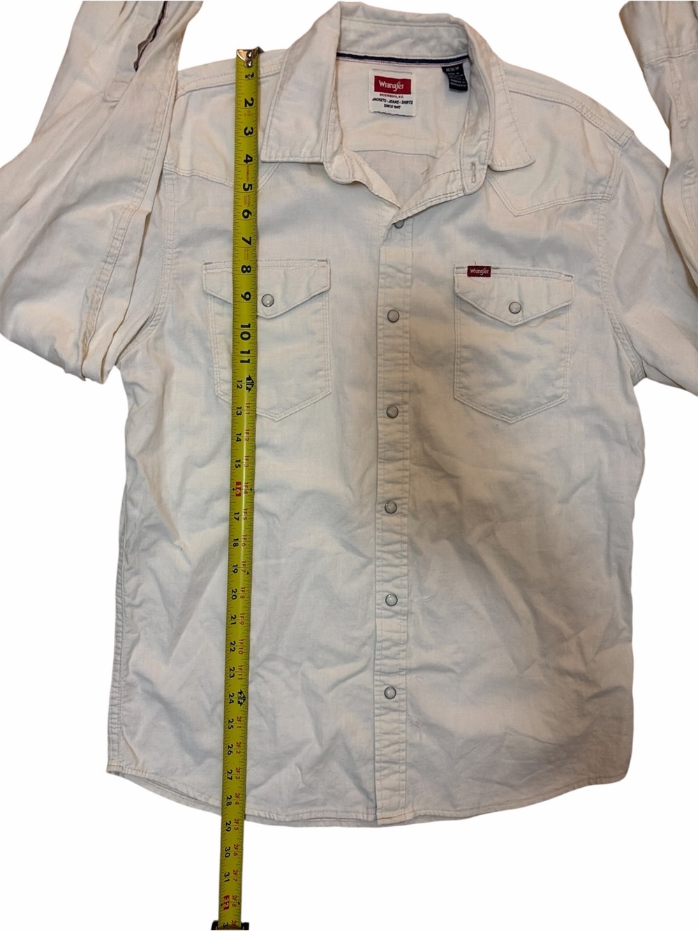 Wrangler Shirt Mens Large Off White Corduroy Pearl Snap Western Long Sleeve M - Picture 3 of 6
